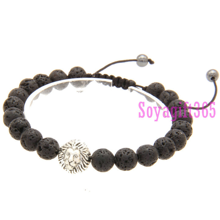soyagift & Elastic Bracelets , with Lava stone ,Lion, more color for choice, 8mm, Length:Approx 8-10 inch, sold By Strand .