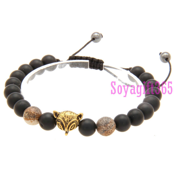 Elastic Bracelets, with Black stone Picture stone , Fox, more color for choice, 8mm, Length:Approx 8-10 inch, sold By Strand .