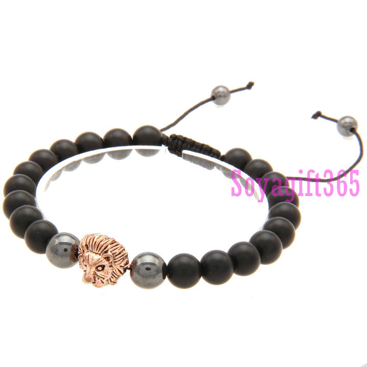 Elastic Bracelets,  with Black stone hematite ,Lion,more color for choice, 8mm, Length:Approx 8-10 inch, sold By Strand .