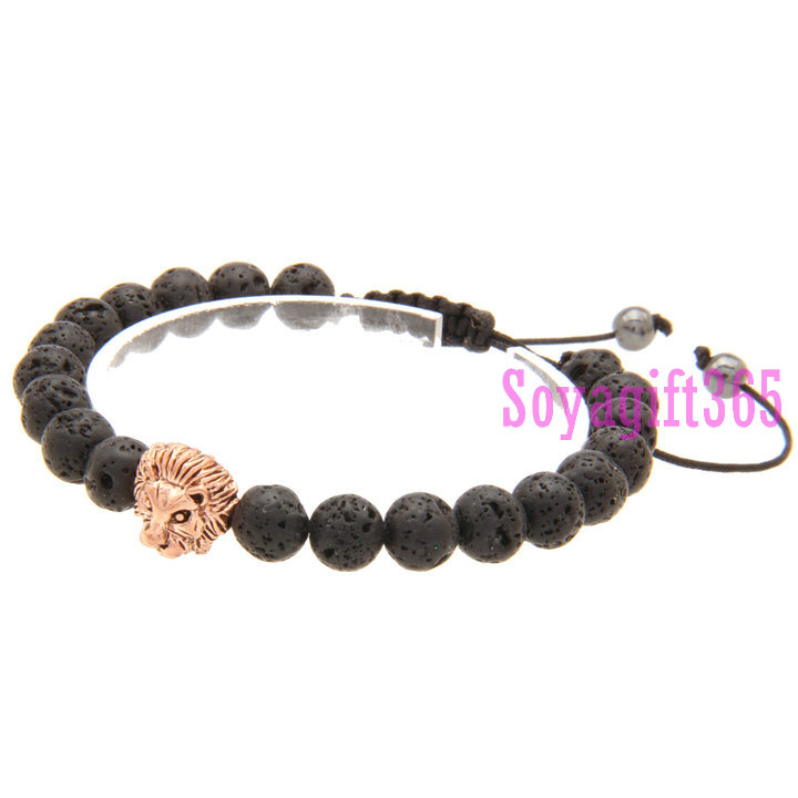 Elastic Bracelets , with Lava stone ,Lion, more color for choice, 8mm, Length:Approx 8-10 inch, sold By Strand .