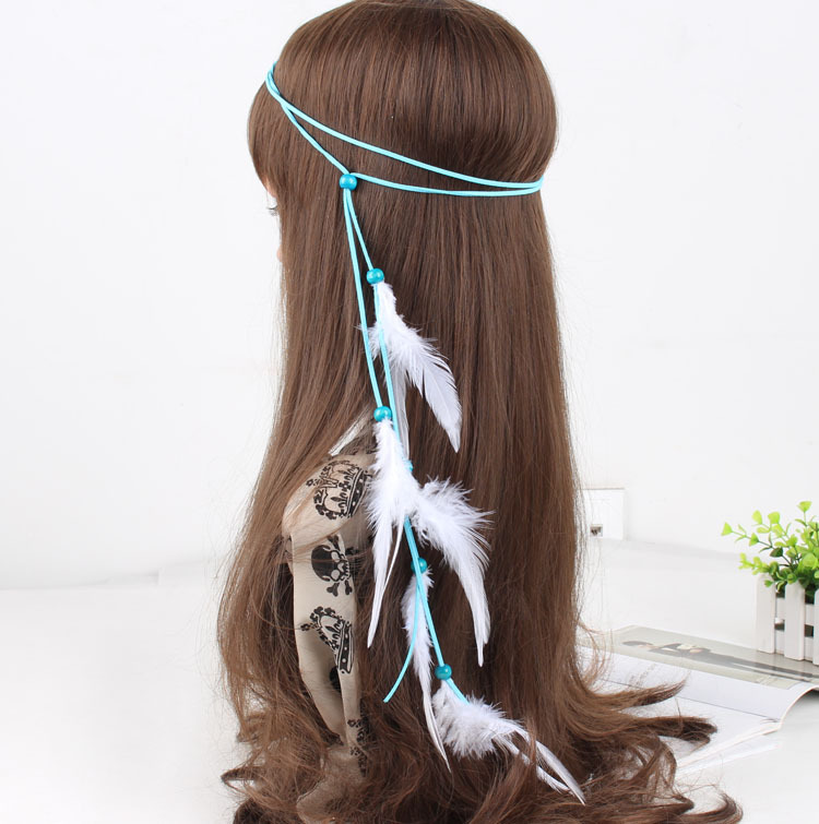 Hand made blue and white  feather adjustable hair band for party