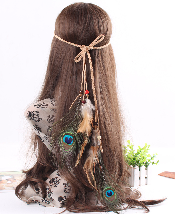 Hand made beige color real feather hair band  bohimia style hair band