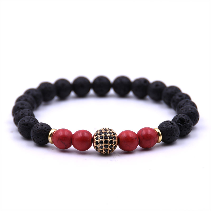 Elastic red turquoise lave stone bracelets pave beads gemstone bracelet