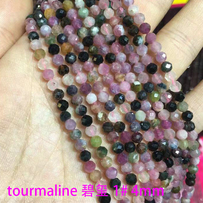 tourmaline 1# Natural Faceted Stone Loose Beads 4mm For Jewelry Making DIY Bracelet Accessories 15''