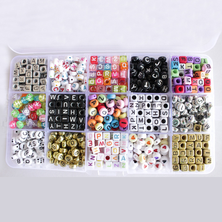 DIY beaded material acrylic letter set 15 kinds of letter beads plastic round square 1100pcs