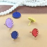 200pcs mixed color round copper paint stud earrings blank lace base setting cabochon metal bezel