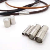 50pcs/lot Cylinder Magnetic Clasps Silver Tone Strong Paved Jewelry Clasps Fitting 3mm Leather