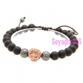 Elastic Bracelets,  with Black stone , hematite ,Lion, Rose gold, 8mm, Length:Approx 8-10 inch, sold By Strand .