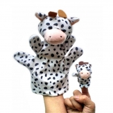 Cute plush dairy cow hand puppet toy,short plush and PP cotton,22*20/7*3CM,90g,Sold By Set