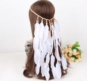 Adjustable Hand made feather hair band  white hair band braid hair band
