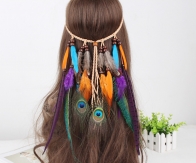 Hand made colorful feather band  braid  Peacock feather for party