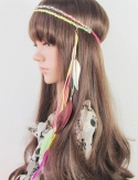 Hand made chain  braid  feather hair band  with leaves