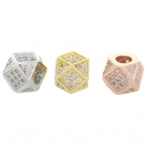 Polyhedron DIY Copper Metal Micro Pave Cubic ZirconiaSpacer Beads