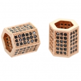6-sided DIY Copper Metal Micro Pave Cubic ZirconiaSpacer Beads