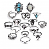 16 Pcs  a lot  ring  sets adjustable rings sell by sets punk styles moon and flower ring set