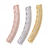 32*5mm Bent pipe  DIY Copper Metal Micro Pave Cubic Zirconia Spacer Beads