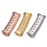 17*5mm Bent pipe DIY Copper Metal Micro Pave Cubic Zirconia Spacer Beads
