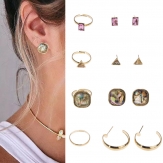 Earring + finger ring sets Triangular geometry styles ring sets