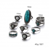 8Pcs.sets  leaves  feather  drop Turquoise stone  rings