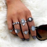 7 Pcs/ sets  gemstone  finger rings  finger ring sets  leave rings
