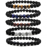 Lava bracelets  turquoise tiger eyes  black stone elastic bracelets