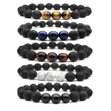 tiger eyes + black lava gemestone bracelets