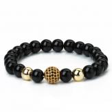 Black agate round  pave  zirconia  beads  bracelets gemstone bracelets