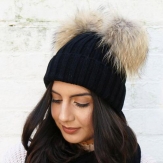 2 ball hats real fur ball  large poms knit beanie for women's hats