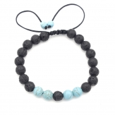 Black lava stone with the turquoise  beads   adjustable  unsex