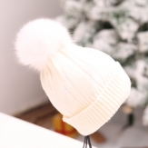 knit winter hats with fox  fur ball  high quality hats