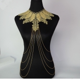 GOLD color Lady Women Lace Hollow Flower Collar Metal Body Chain Waist Necklace Jewelry