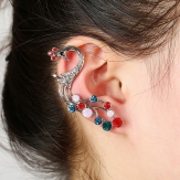 1PCS Peacock Silver Earring Colorful Rhinestones Ear Cuff    ear wrap punk Style earring