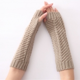 Hand made Winter Warmer Women Gloves Knitted Hemp Wool Mittens Fingerless Elbow Long Glove