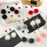 Cute Heart Shape Soft Pompom Fur Ball Dangle Stud Earrings Jewelry Gift