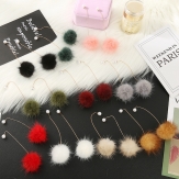 Cute pearl   Soft Pompom Fur Ball Dangle Stud Earrings Jewelry Gift