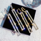 Silver Needle Fashion Exaggerated Diamond Rectangle Earrings Long Full Diamond Earrings