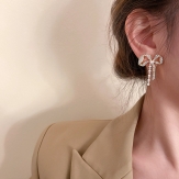 Silver Needle Diamond Bowknot Pearl Earrings Fashion Trend Simple Earrings