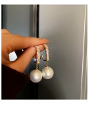Silver needle simple fashion zircon pearl earrings temperament personality earrings