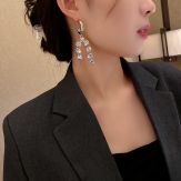 Silver Needle C-shaped Full Diamond Earrings Length and Short Tassel Personality Hoop Earrings