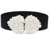 women's lady pearls wide elastic    belt   fashion belt