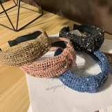 wool  anti - slip Hair Band wide & with knot handmade Solid PC