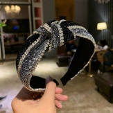 Cloth  rhinestone   braid  Hair Band wide bow  knot handmade Solid PC