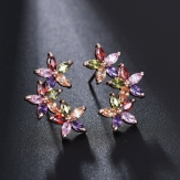 Three flower earrings with AAA horse eye zircon inlaid in copper